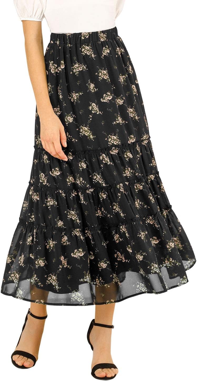 Allegra K Women's Floral Midi Skirt for Boho Summer Style