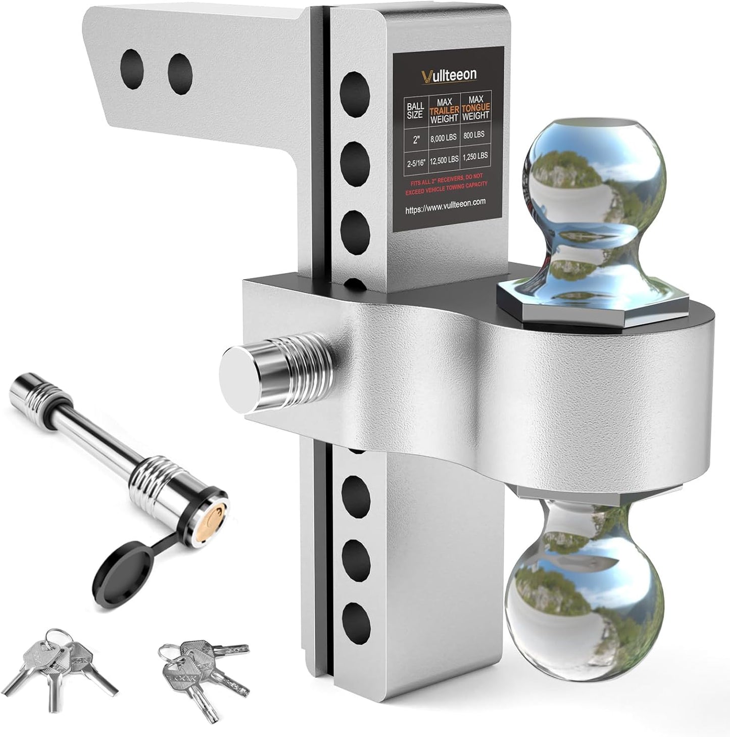 Adjustable Trailer Hitch with 8 Inch Drop for 2 Inch Receivers