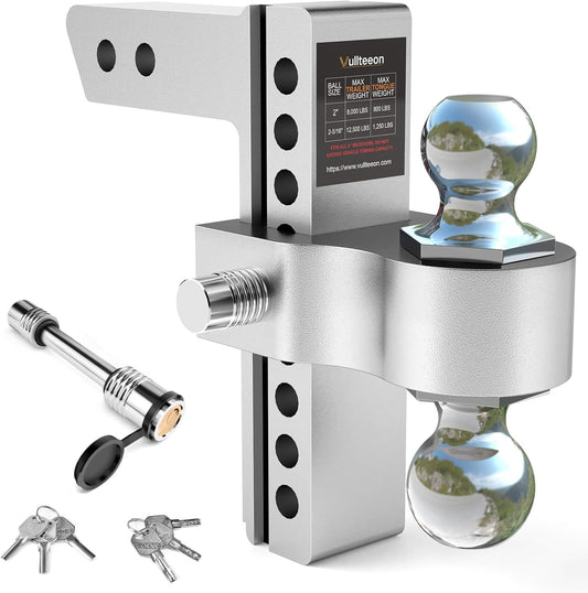 Adjustable Trailer Hitch with 8 Inch Drop for 2 Inch Receivers