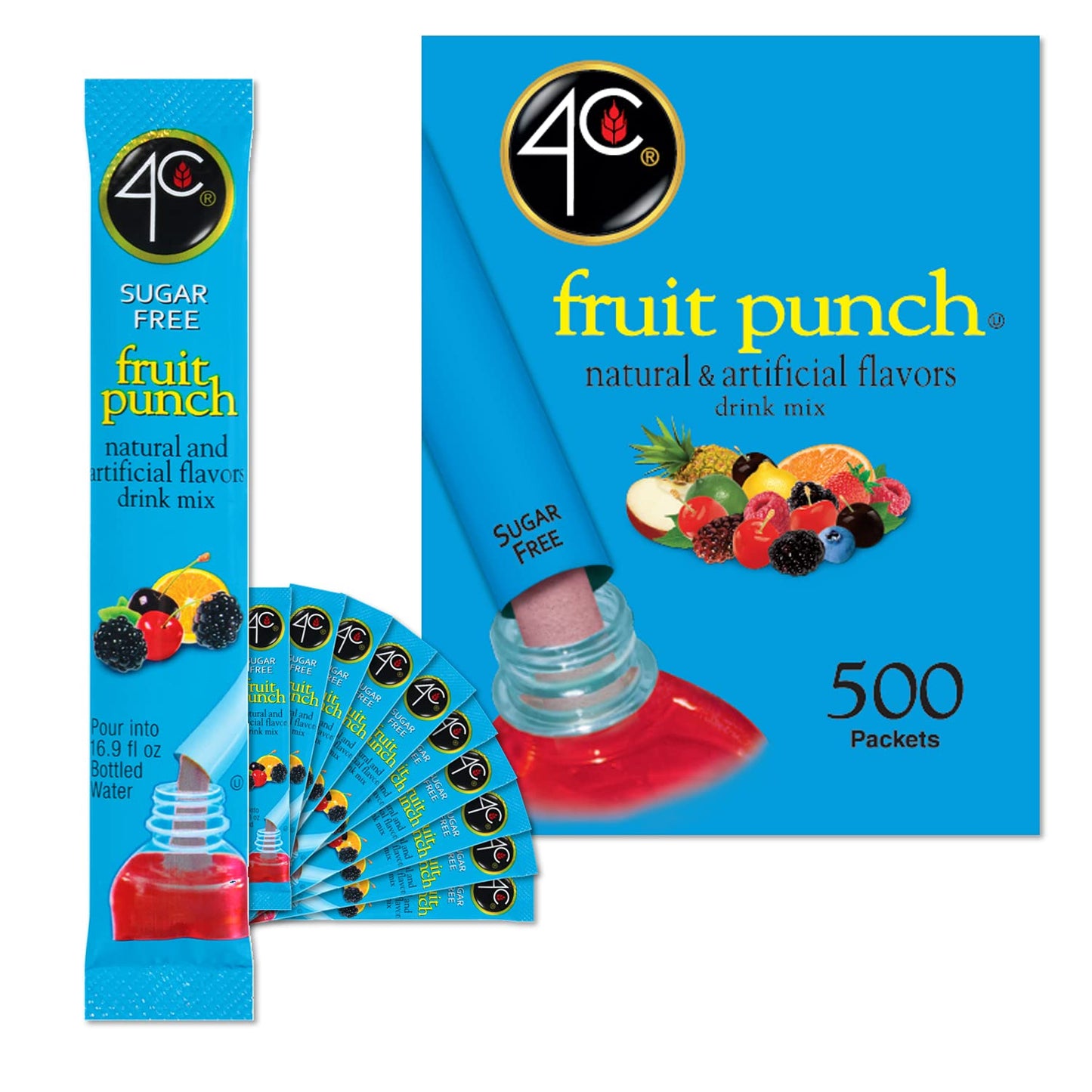 4C Powder Drink Stix, Fruit Punch 500 Count for Refreshing Flavor