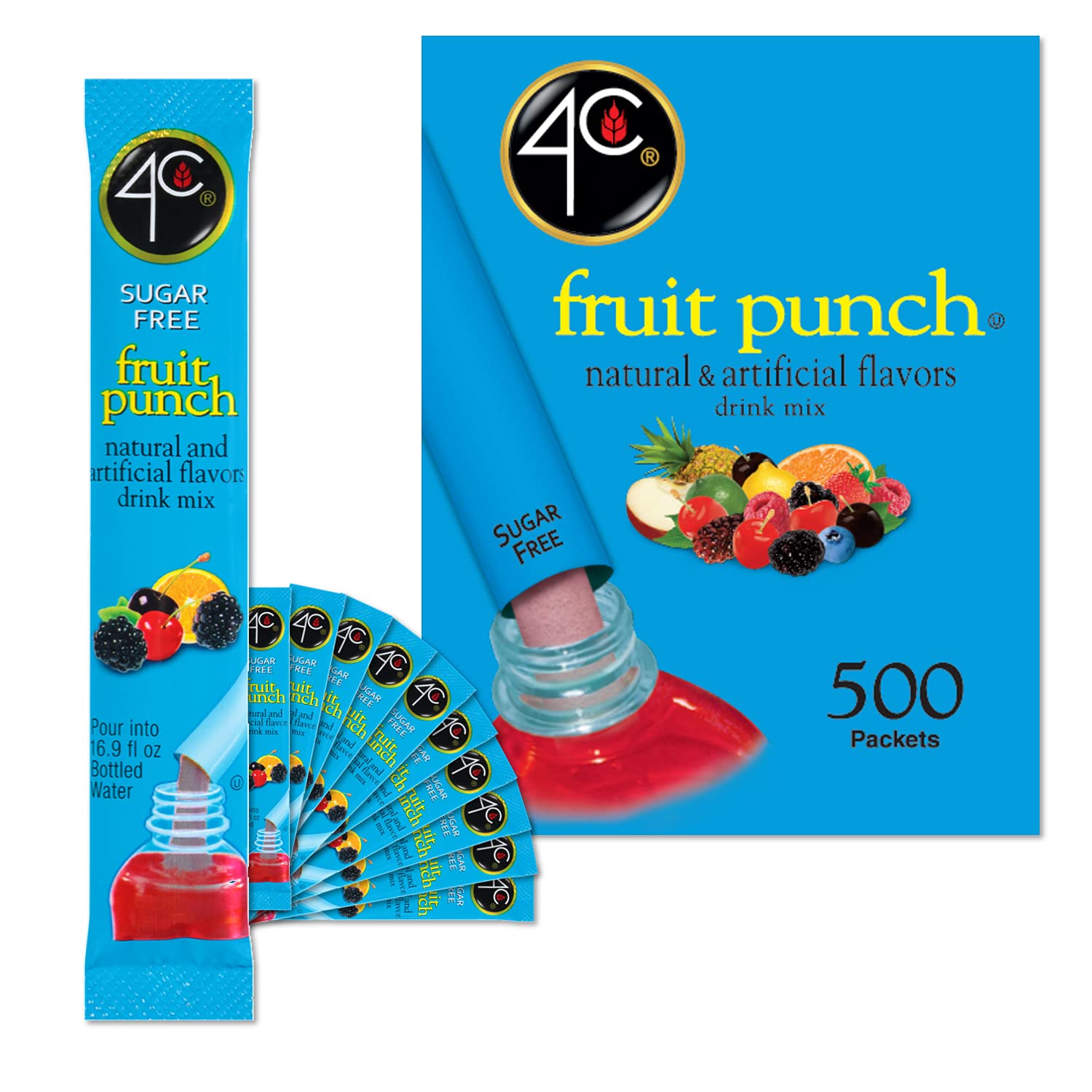 4C Powder Drink Stix, Fruit Punch 500 Count for Refreshing Flavor