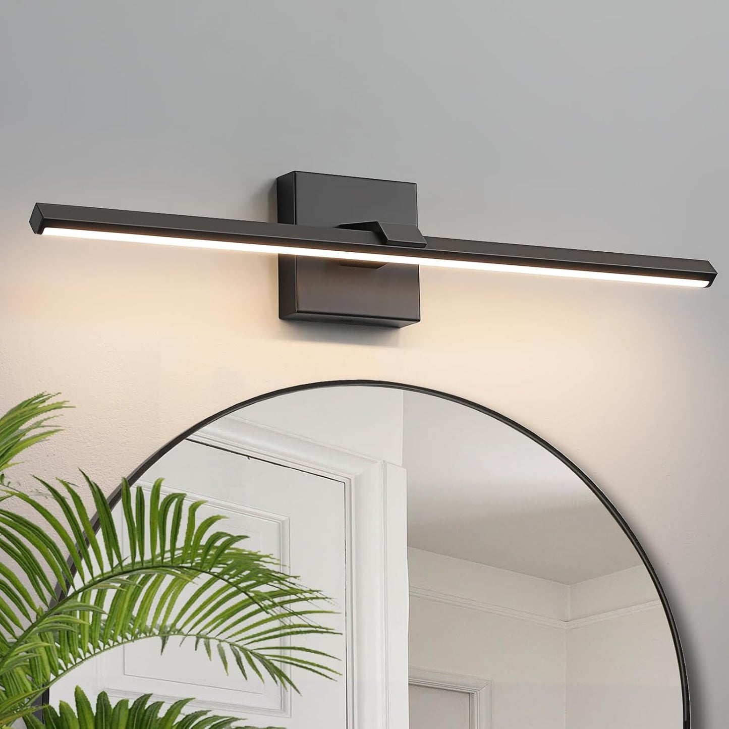 Modern Black Bathroom Vanity Light Fixture - 24 Inch Dimmable