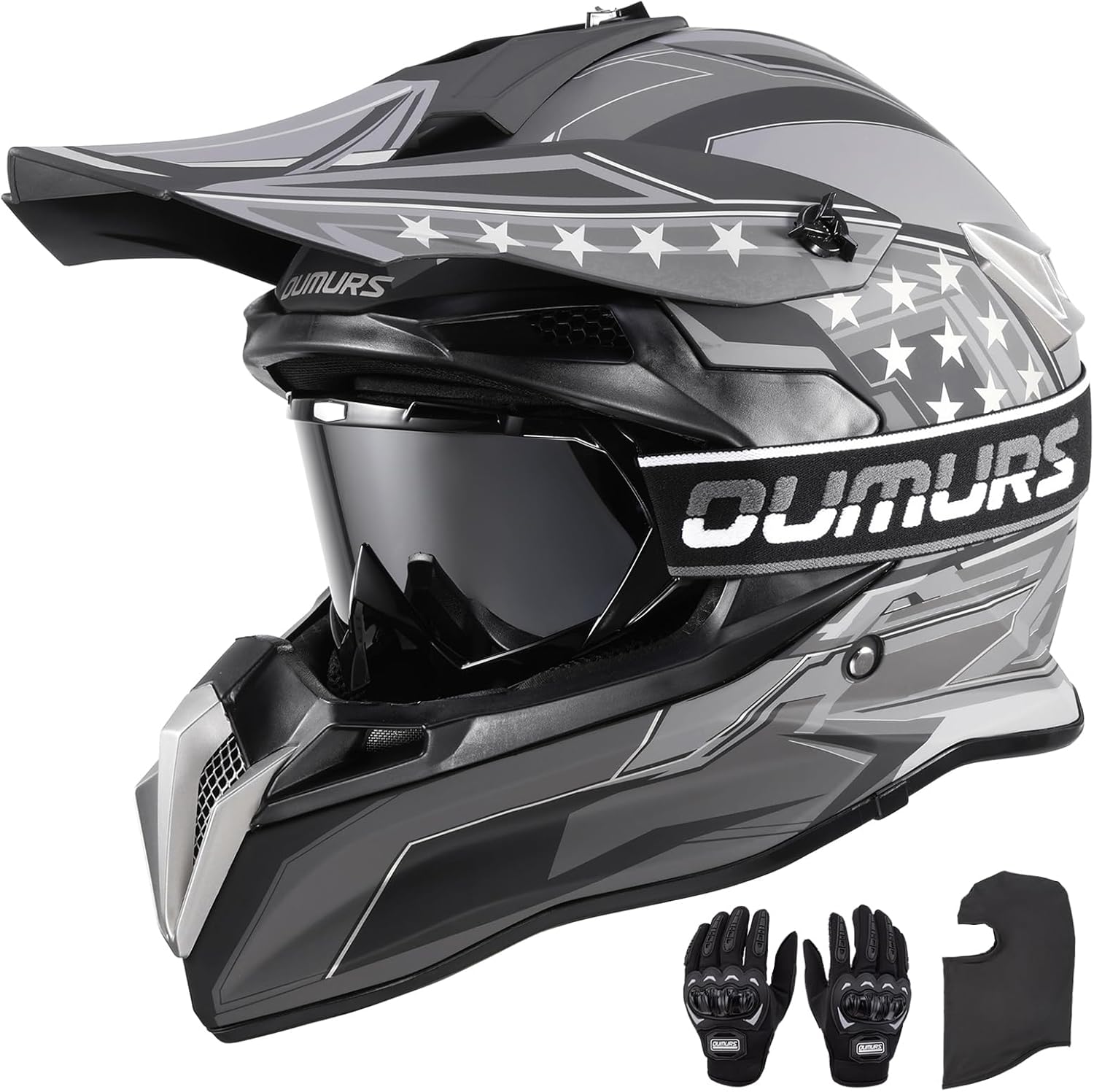 DOT Adult Dirt Bike Helmet with Goggles, Gloves & Mask Set