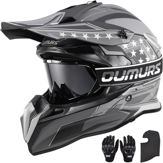 DOT Adult Dirt Bike Helmet with Goggles, Gloves & Mask Set