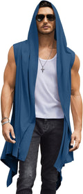Men's Long Hooded Cardigan Sleeveless Ruffle Shawl Collar - Stylish