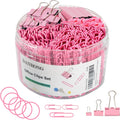 Pink Binder Clips Paper Clips 380 PCS Assorted Sizes - Organized