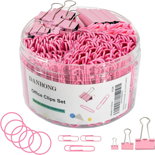 Pink Binder Clips & Paperclips Set - Organize with Style!