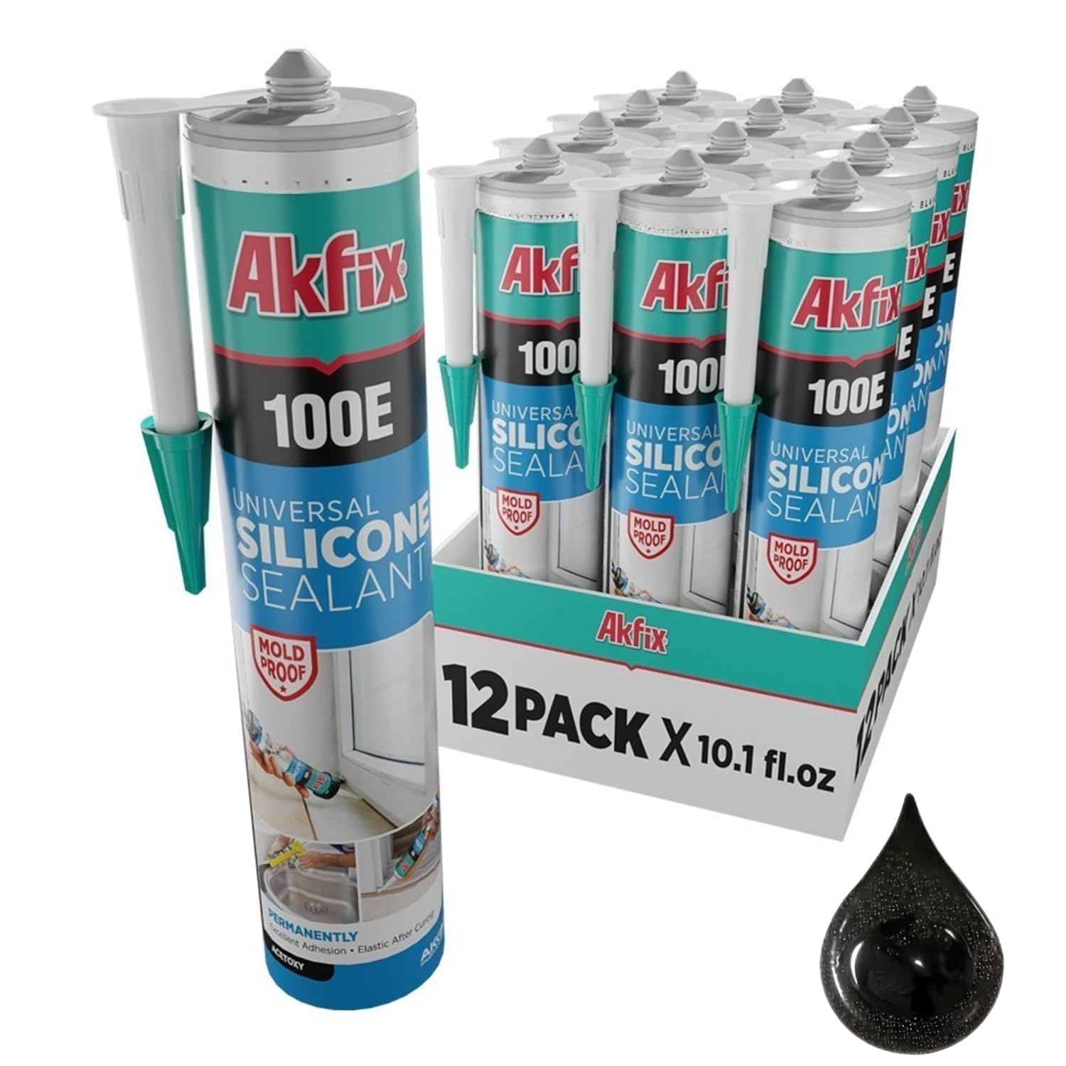 Akfix 100E RTV Black Silicone Caulk for Kitchen and Bathroom