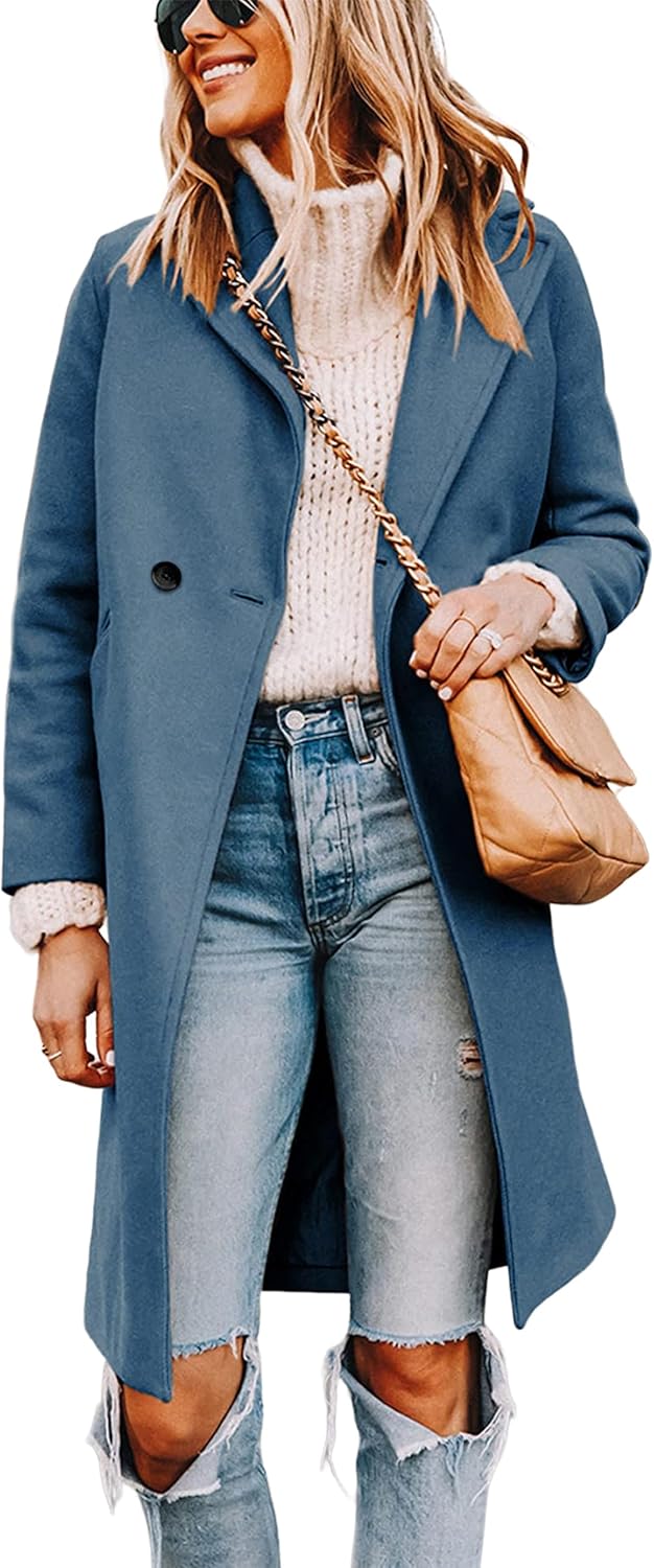 Stylish Women's Notch Lapel Double Breasted Wool Blend Pea Coat