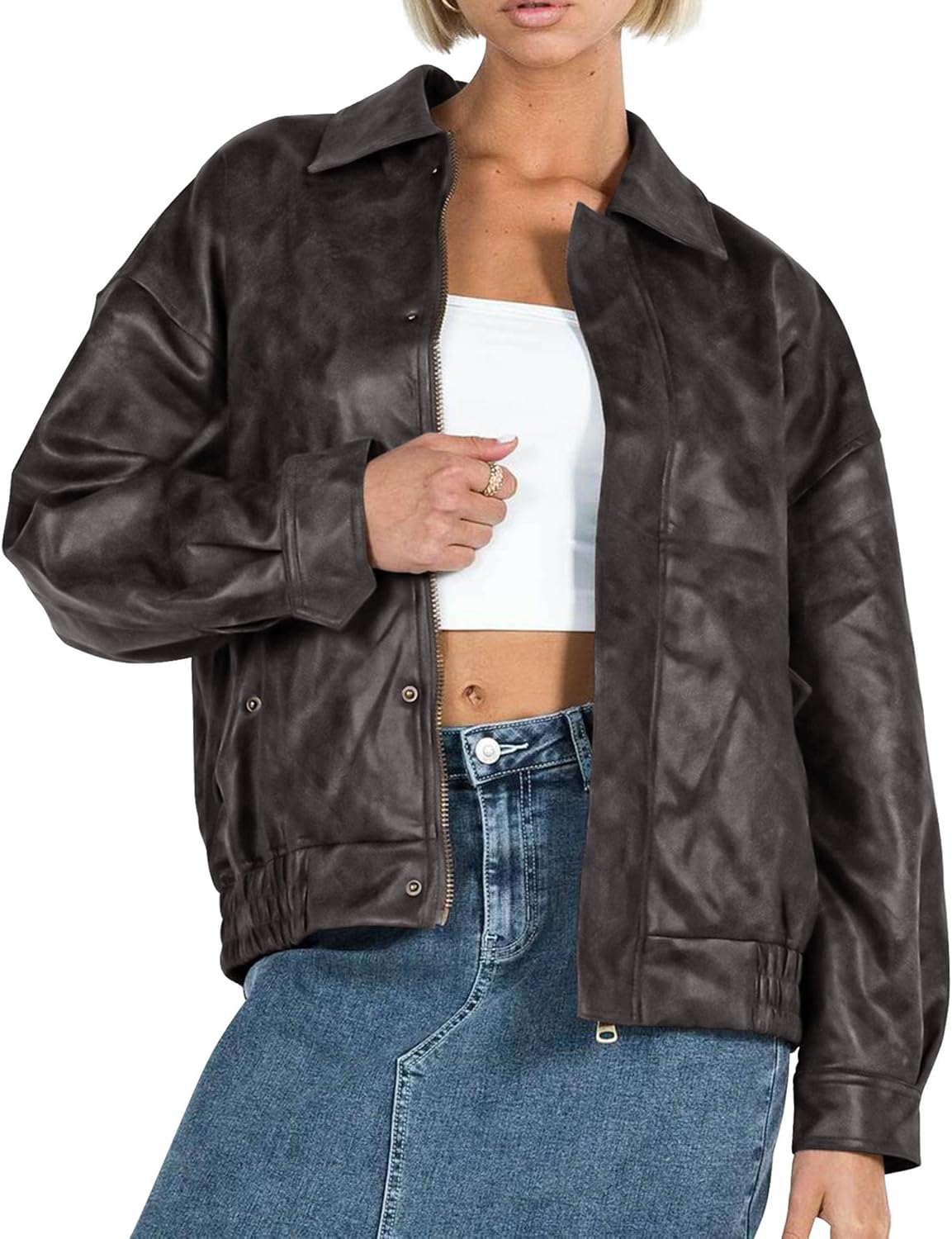 Trendy Faux Leather Motorcycle Jacket for Women - Stylish Outerwear