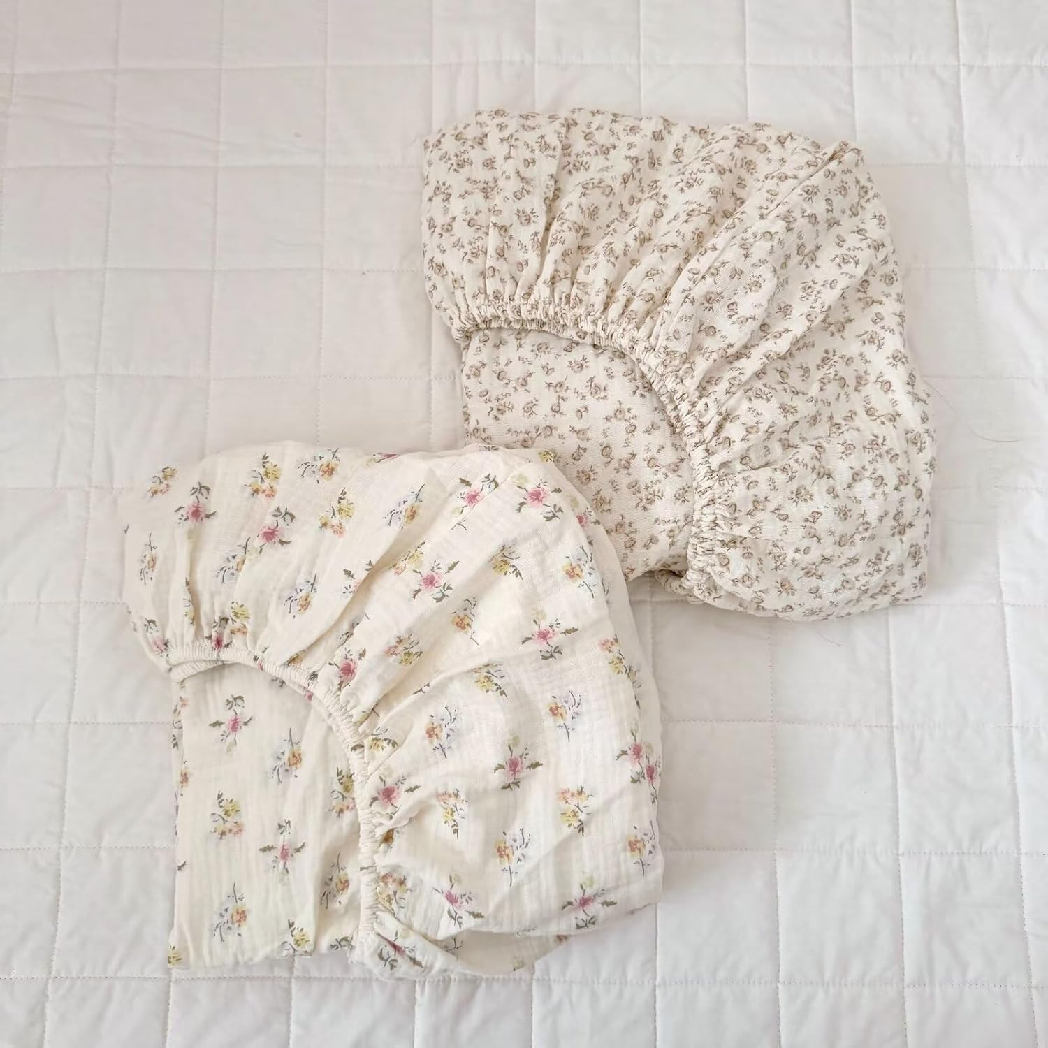 BuLuTu Muslin Floral Print Crib Sheets for Comfortable Sleep