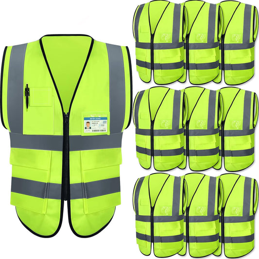 10 Pcs Reflective Safety Vest with Pockets for Work and Cycling