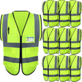 10 Pcs Reflective Safety Vest with Pockets and Zipper - High
