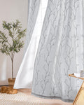 84 in Grey Embroidered Lined Sheer Curtains 2 Panels - Light Filtering