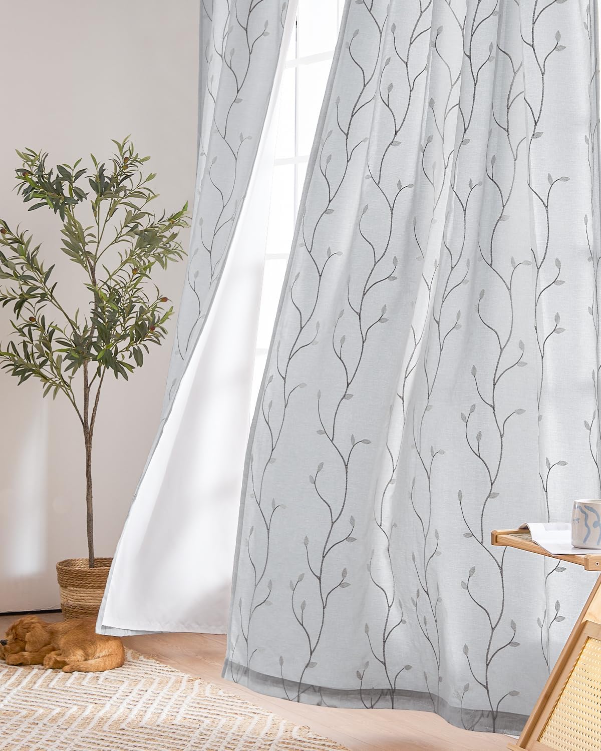 Botanical Embroidered Sheers for Bedroom and Living Room