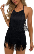 Backless Fringe Halter Romper for Women - Country Concert Ready