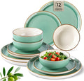 Ceramic Dinnerware Set 12-Piece for 4 - Durable Stoneware Dinnerware