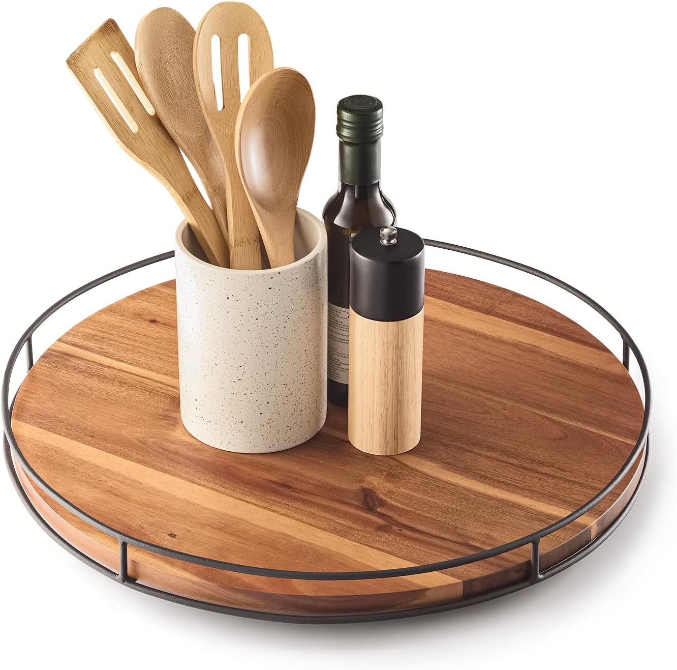 18 Inch Acacia Wood Lazy Susan Turntable for Kitchen Storage