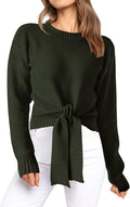 Okiwam Women's Cropped Tie Front Sweater - Chunky Cable Knit