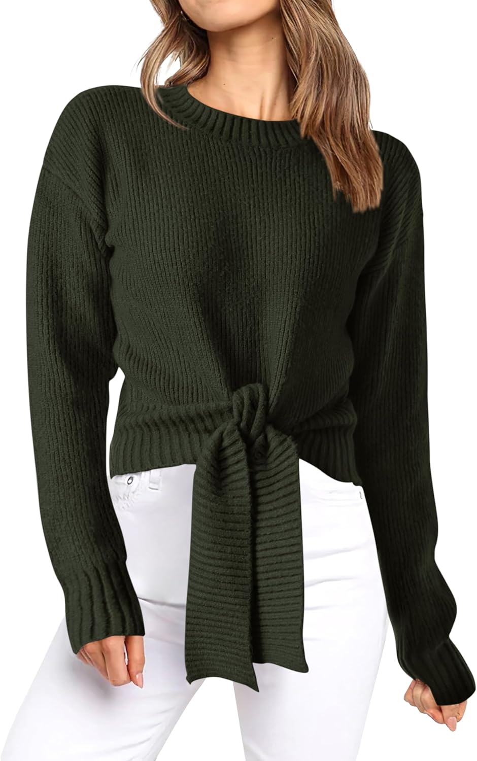 Okiwam Women's Long Sleeve Cropped Sweater for Fall Fashion