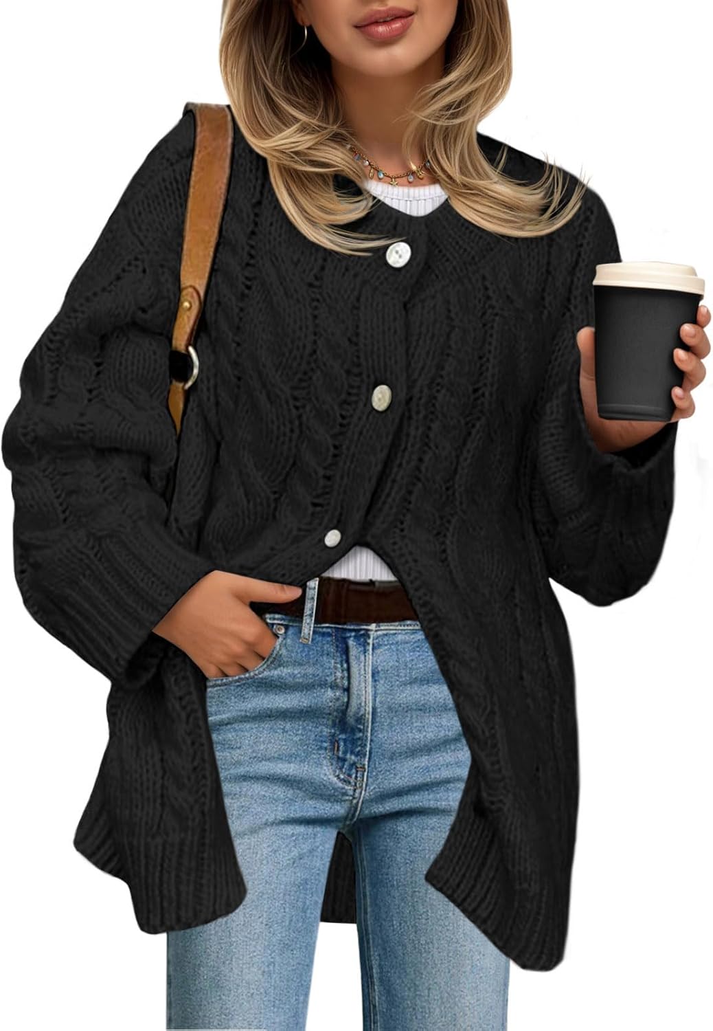 Saodimallsu Womens Cable Knit Cardigan Sweater Dress for Fall