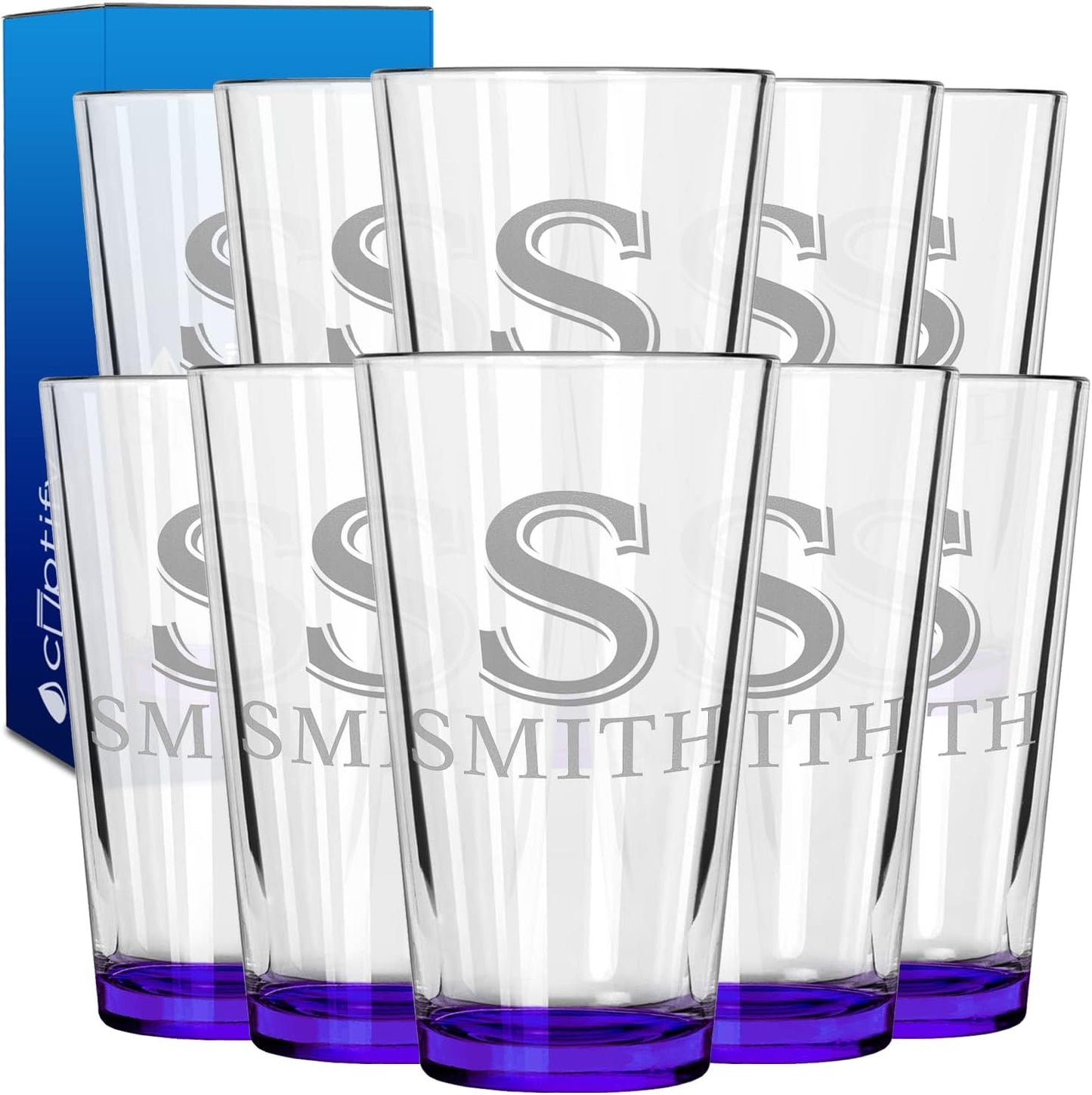 Personalized Beer Glasses Set of 10 Engraved 16oz Pint Glasses