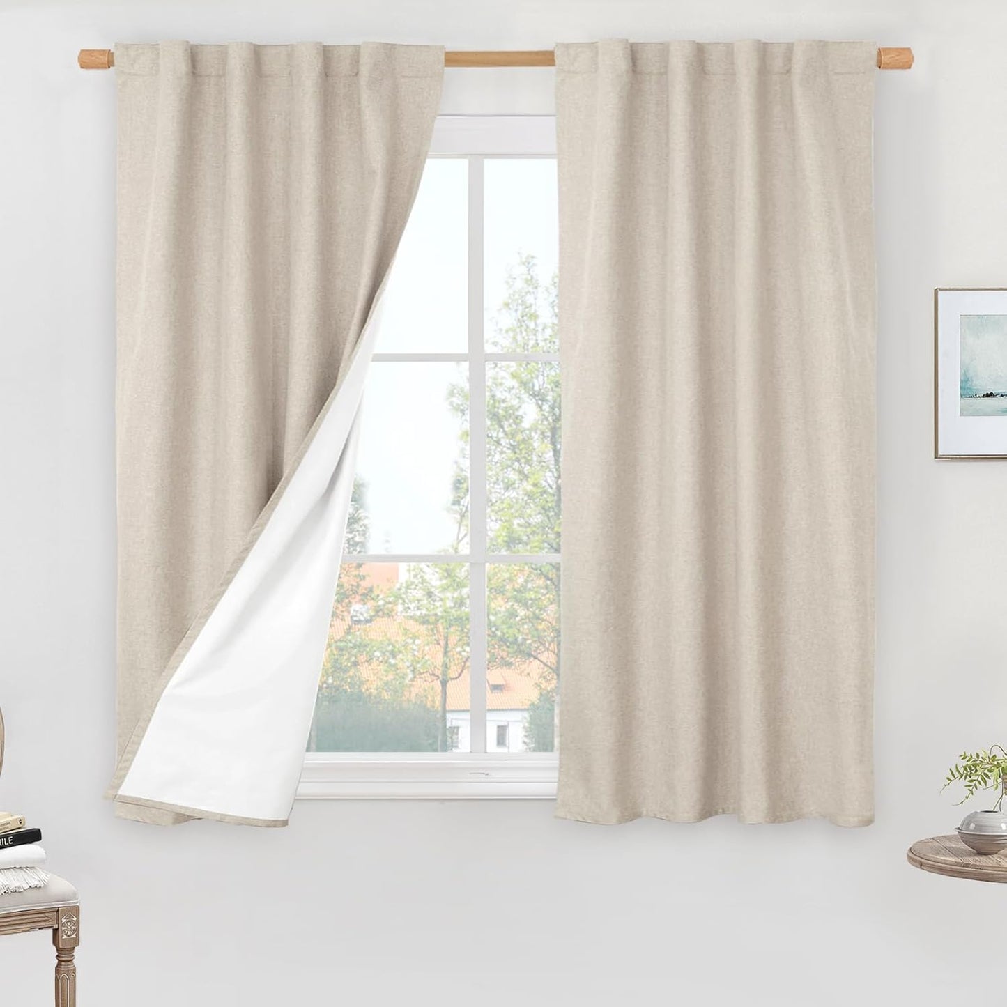 LAMIT Linen Full Blackout Window Curtains for Bedroom Privacy