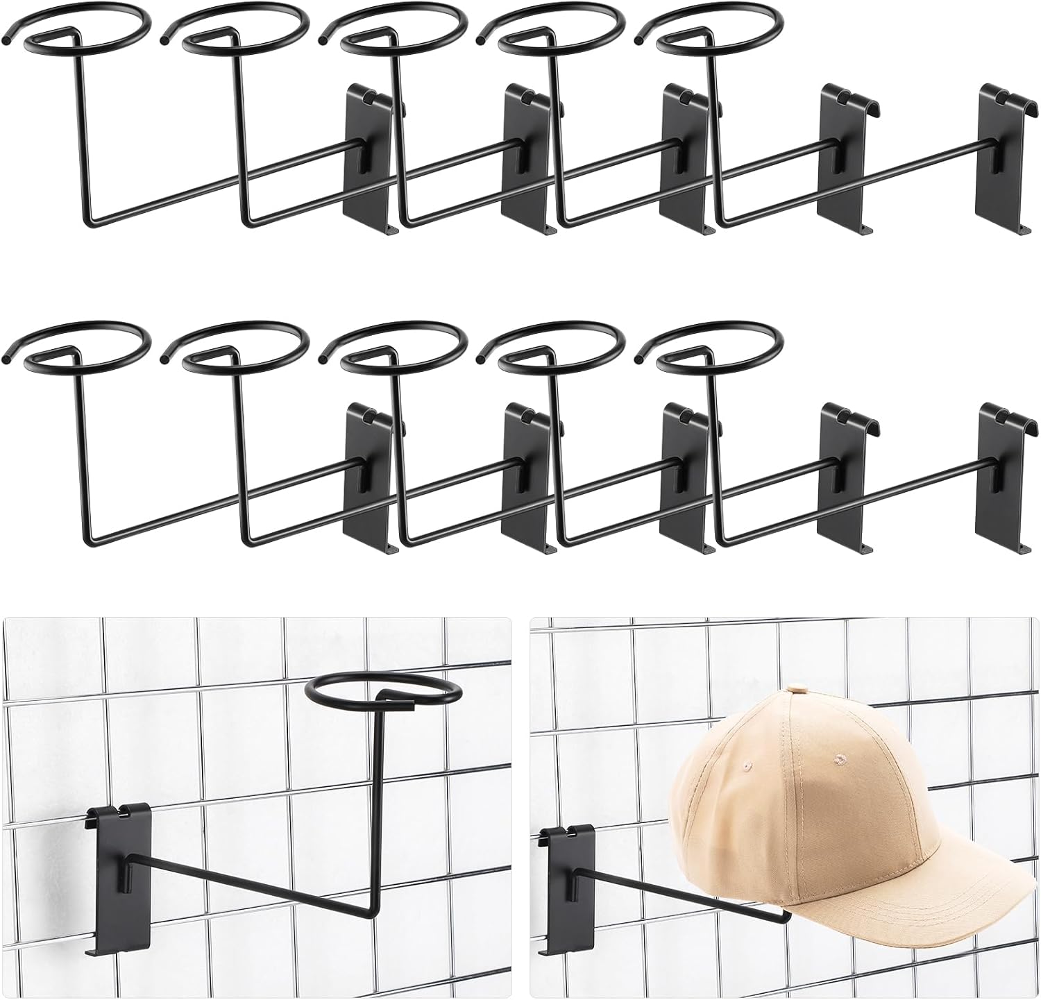 Blulu 12 Pcs Hat Displayer for Gridwall - Durable Metal Rack