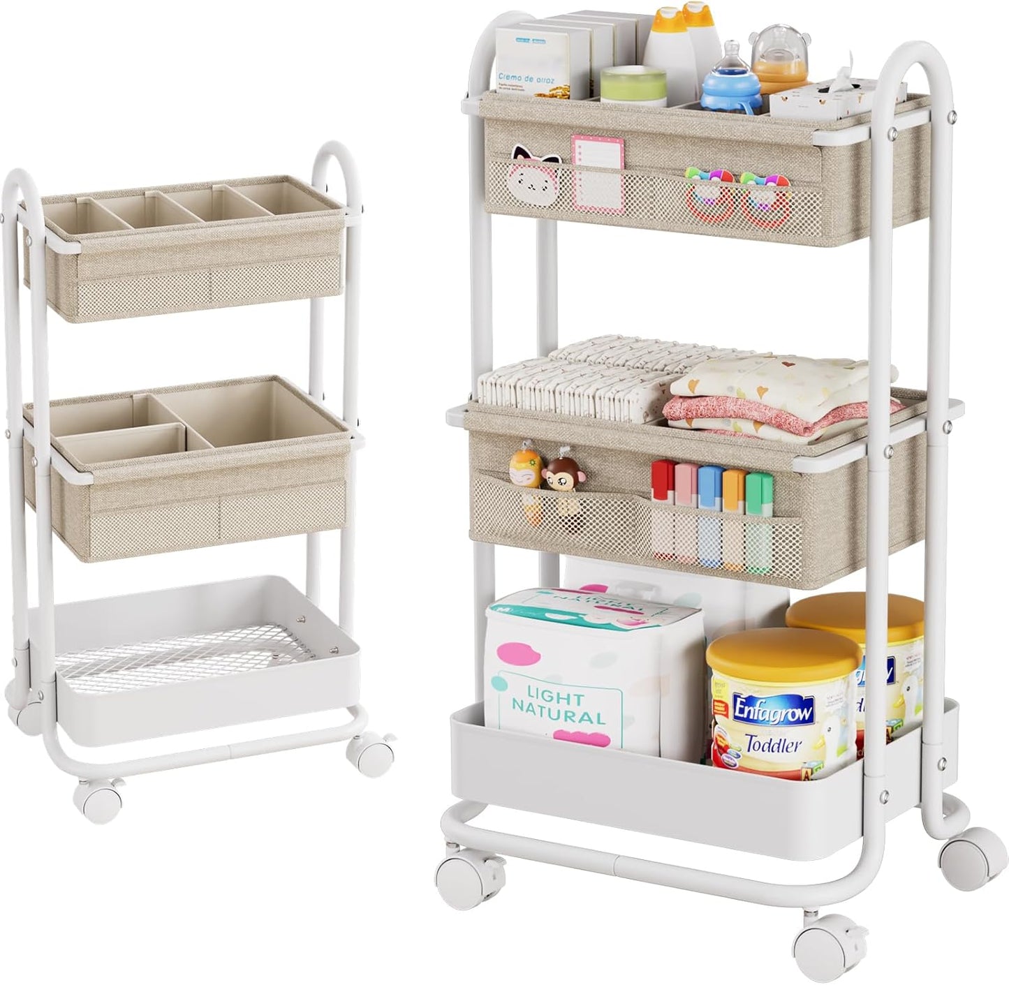 Baby Diaper Caddy Organizer Cart - 3 Tier Rolling Storage Solution