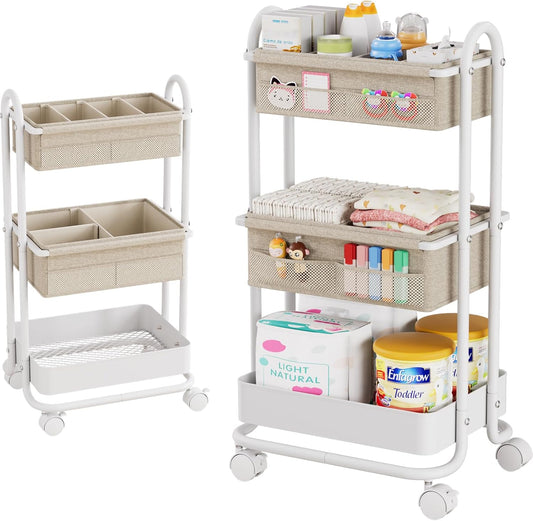 Baby Diaper Caddy Organizer Cart - 3 Tier Rolling Storage Solution