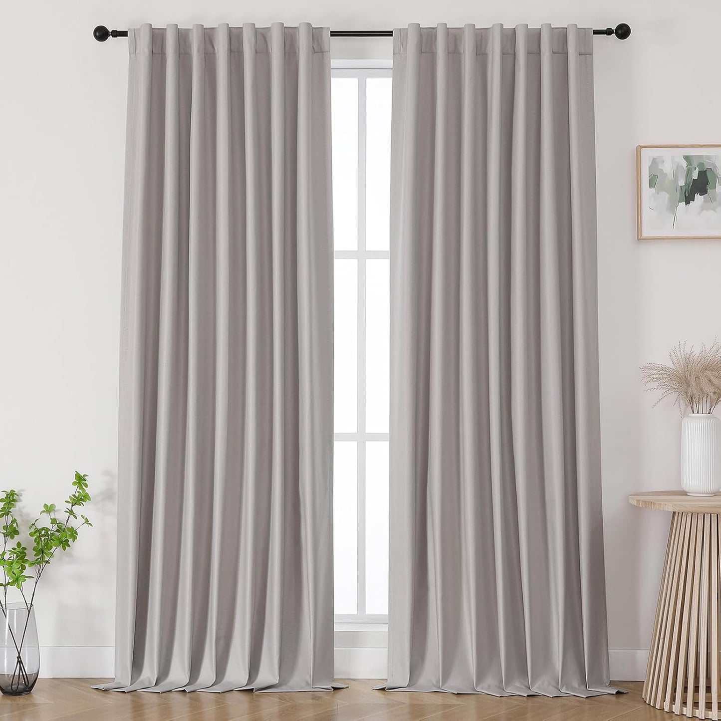 Joydeco Linen Blackout Curtain Set - 120 Inch Room Darkening Drapes
