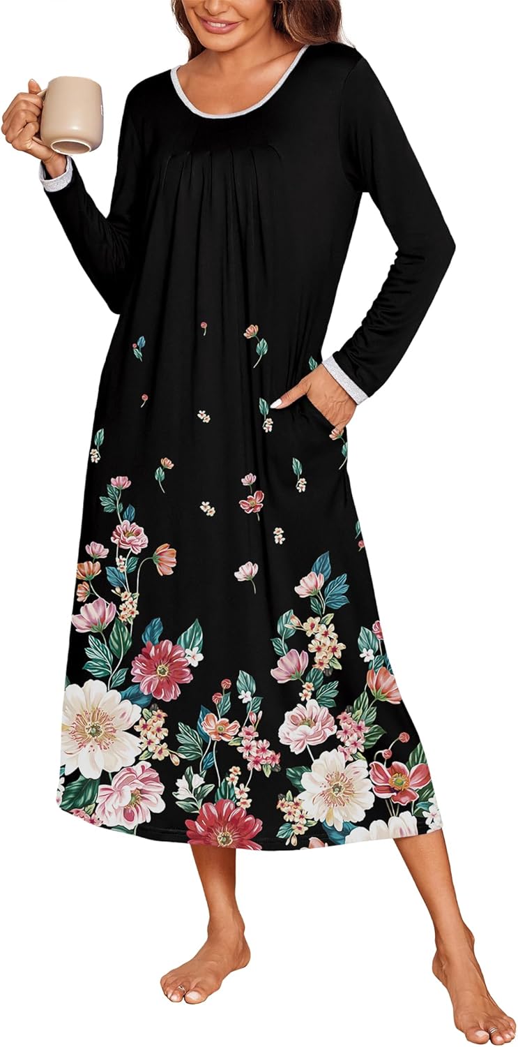 Ekouaer Long Nightgowns for Women with Pockets and Comfort