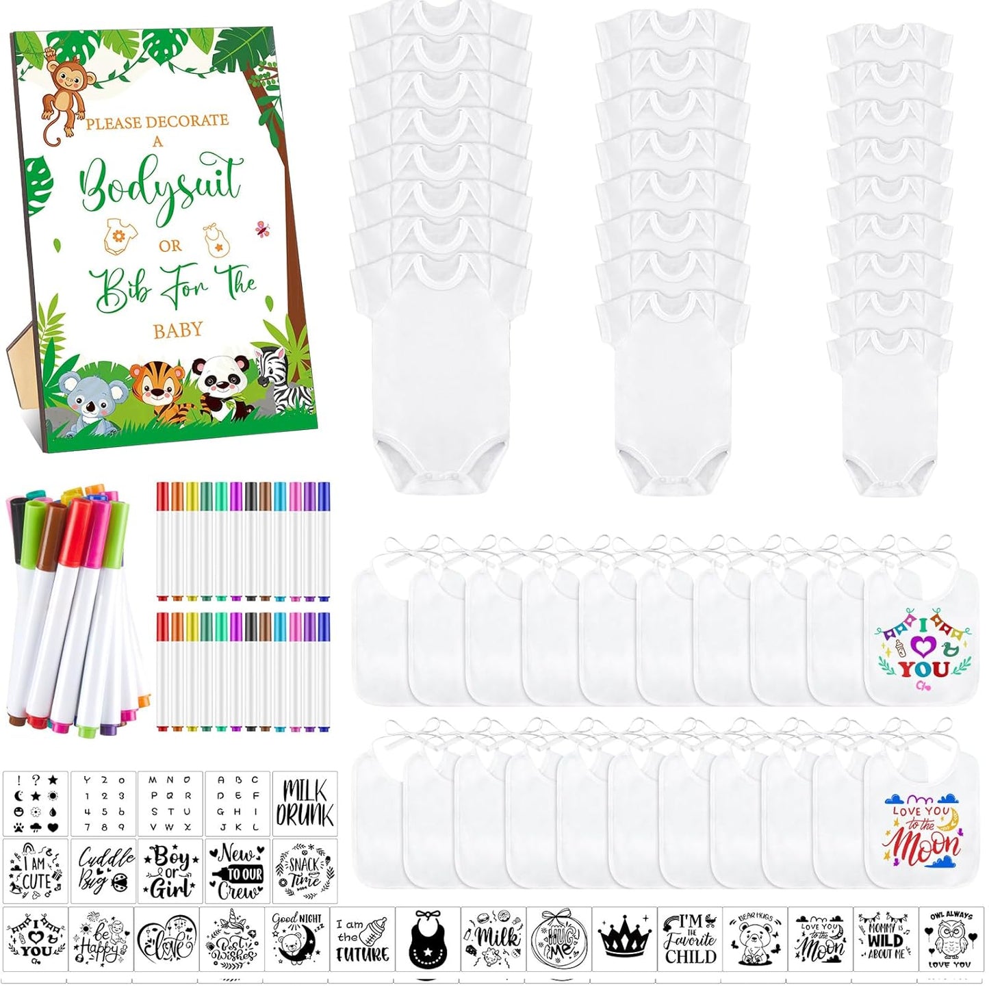 Panitay 100 Pcs Blank Bib Bodysuit Baby Shower Set for Fun