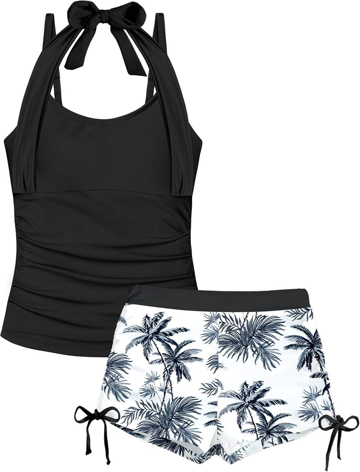 Girls Tankini Swimsuit with Drawstring Swim Shorts for Summer Fun