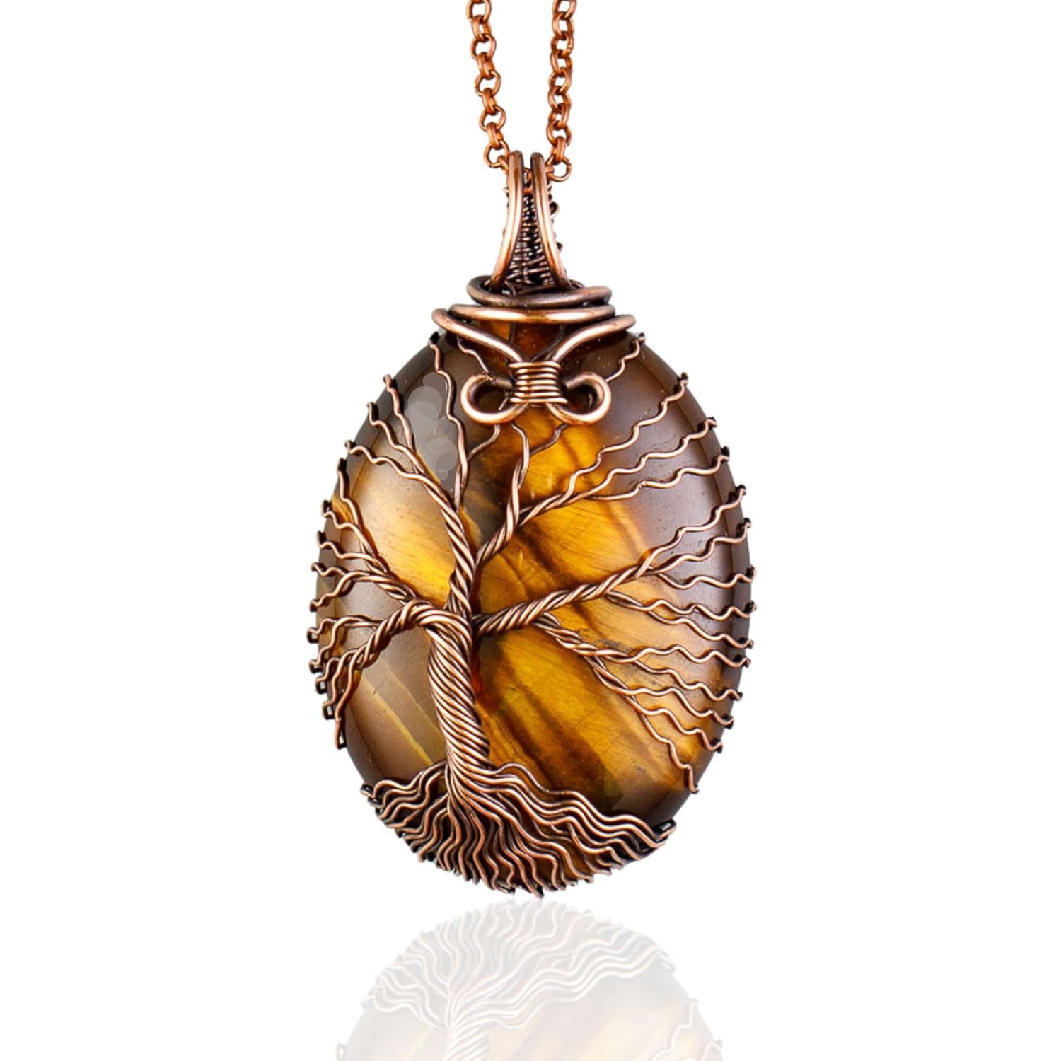 Handmade Tree of Life Tiger Eye Pendant Necklace for Unique Gifts