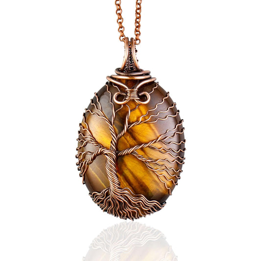 Handmade Tree of Life Tiger Eye Pendant Necklace for Unique Gifts