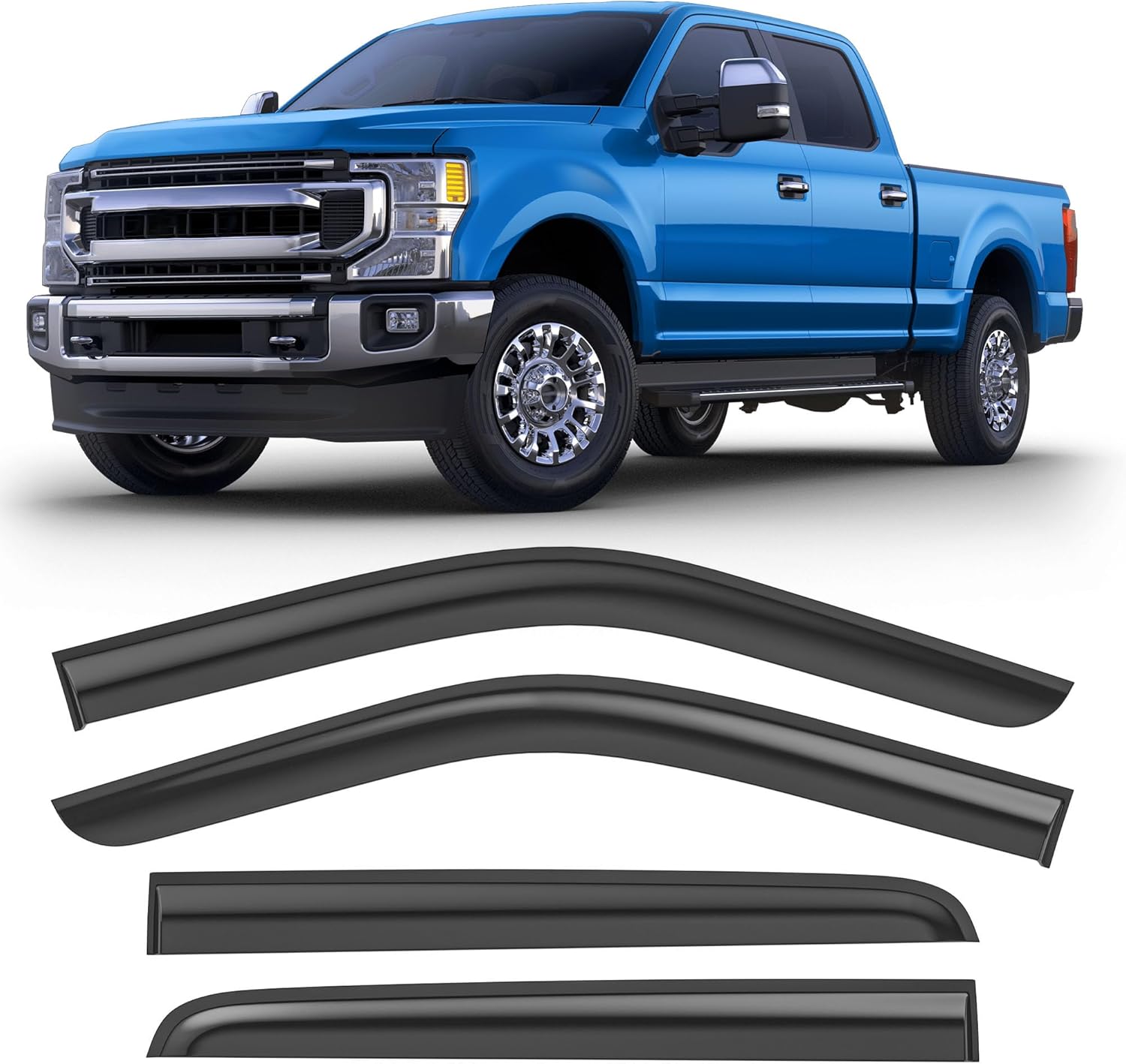 Shatterproof Taped-On Window Deflectors for Ford F250-F550