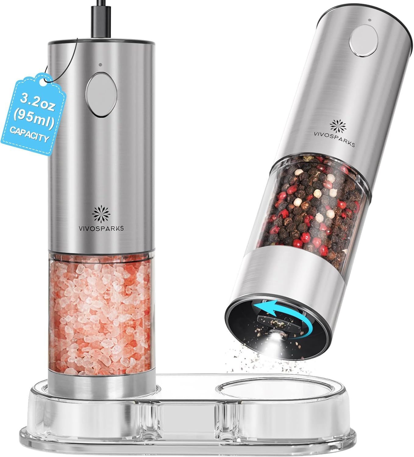Electric Salt and Pepper Grinder Set with LED Light & Coarseness