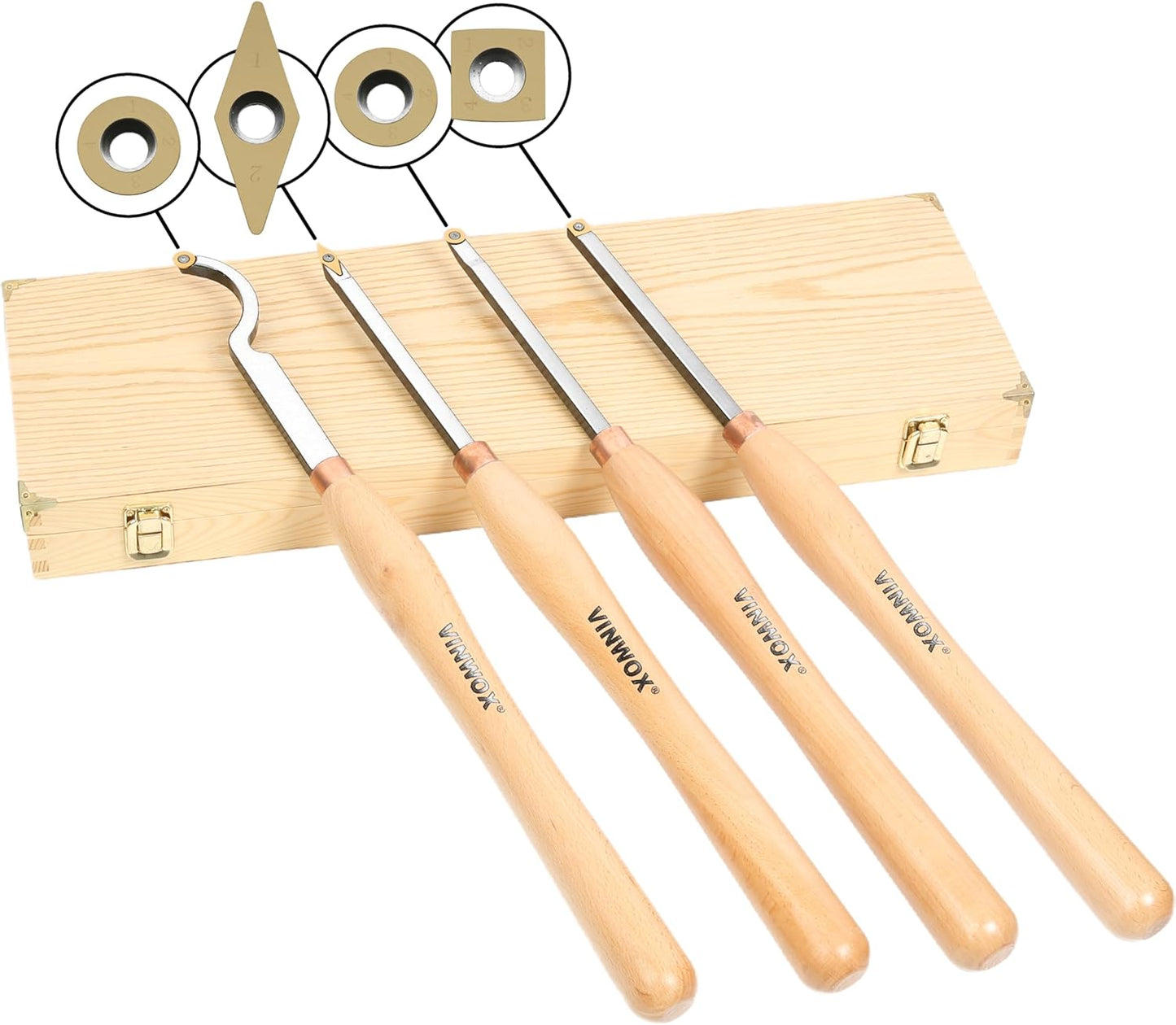 20in Full Size 4 PCS Carbide Wood Lathe Tool Set with Beech Handle