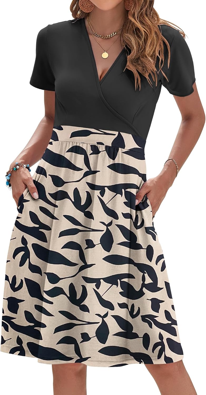 AUSELILY Womens Summer Dresses 2025 Short Sleeve V Neck Floral