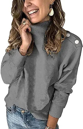 KIRUNDO Women's 2023 Fall Winter Long Sleeve Knit Sweater Turtleneck