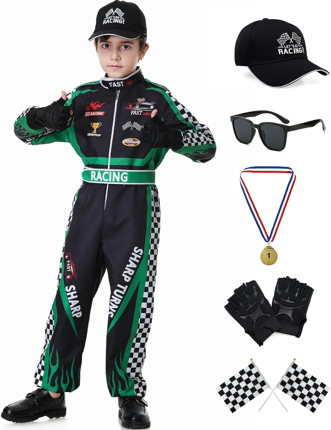 6PCS Race Car Driver Costume for Kids Halloween Fun and Play