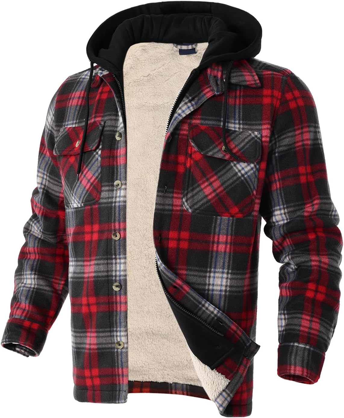 Heavy Thick Flannel Plaid Jacket Sherpa Fleece Lined Hoodies