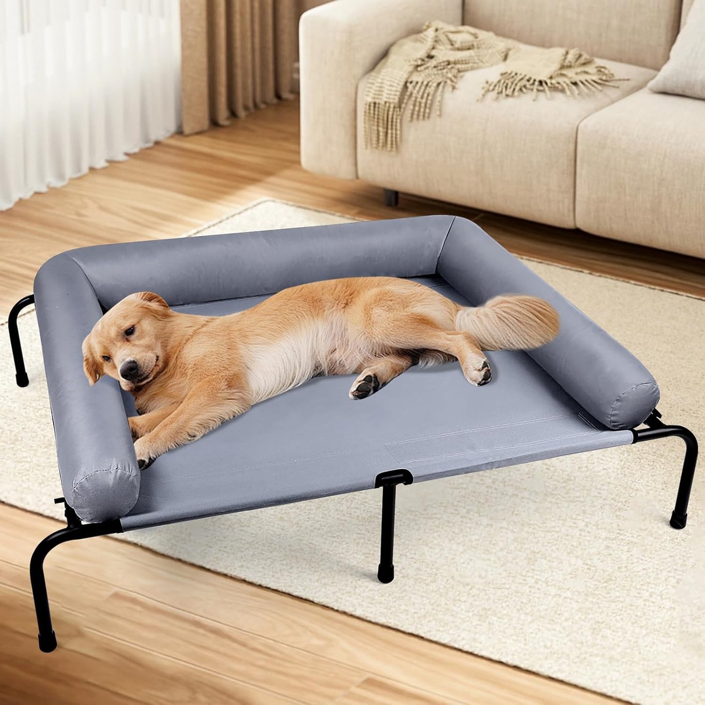 Large Elevated Dog Bed with Pillows for Ultimate Comfort