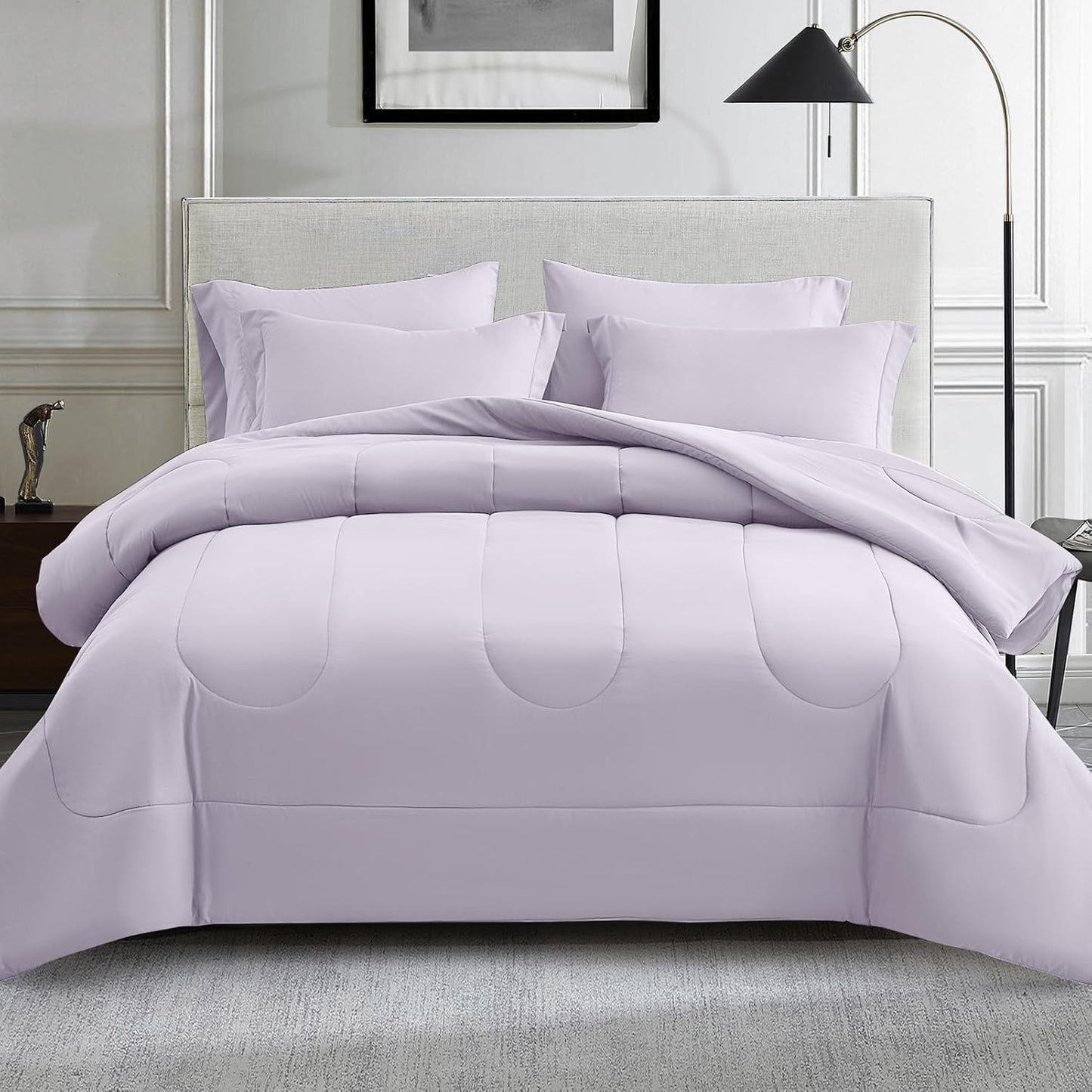 Lavender Comforter Set Queen - 7 Piece Lightweight Bedding Set