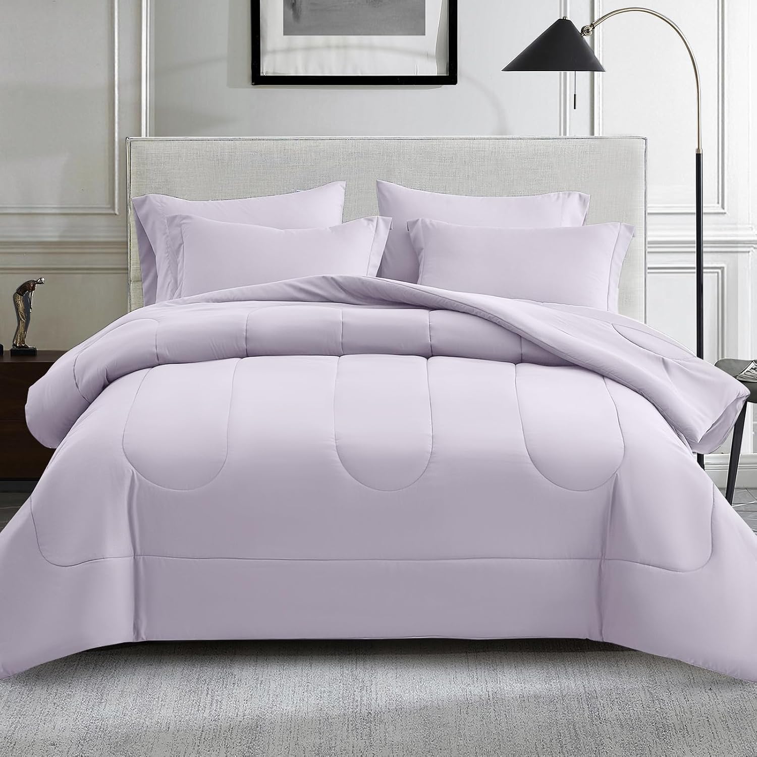 Lavender Comforter Set Queen - 7 Piece Lightweight Bedding Set