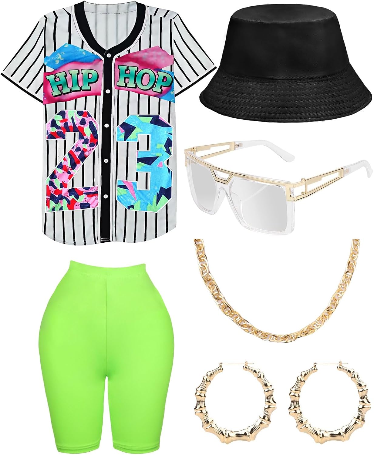 80s 90s Outfit for Women, Hip Hop Costume with Accessories