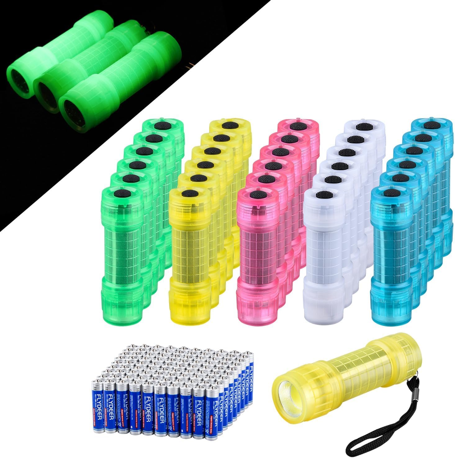 KunHe 30 Pack Glow in Dark Flashlights for Kids Birthday Gifts