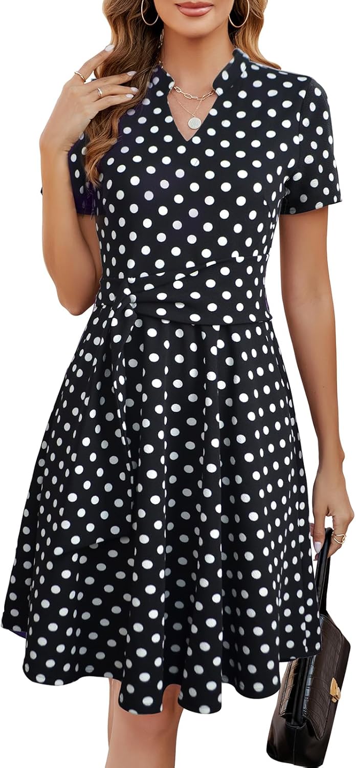 Mokayee Womens Summer Short Sleeve V Neck Fit and Flare Dress