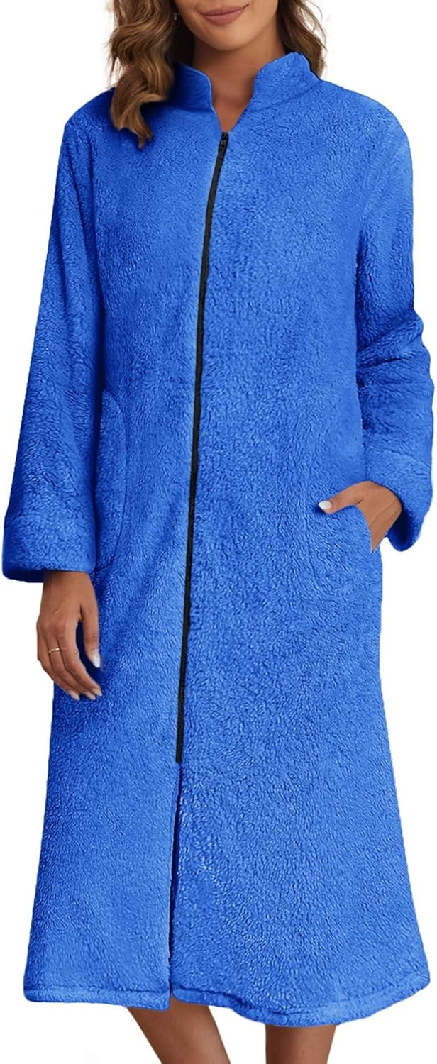Ekouaer Women's Zip Up Robe Fleece Bathrobe for Comfort